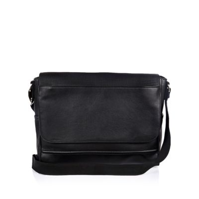 Black textured fold over satchel bag
